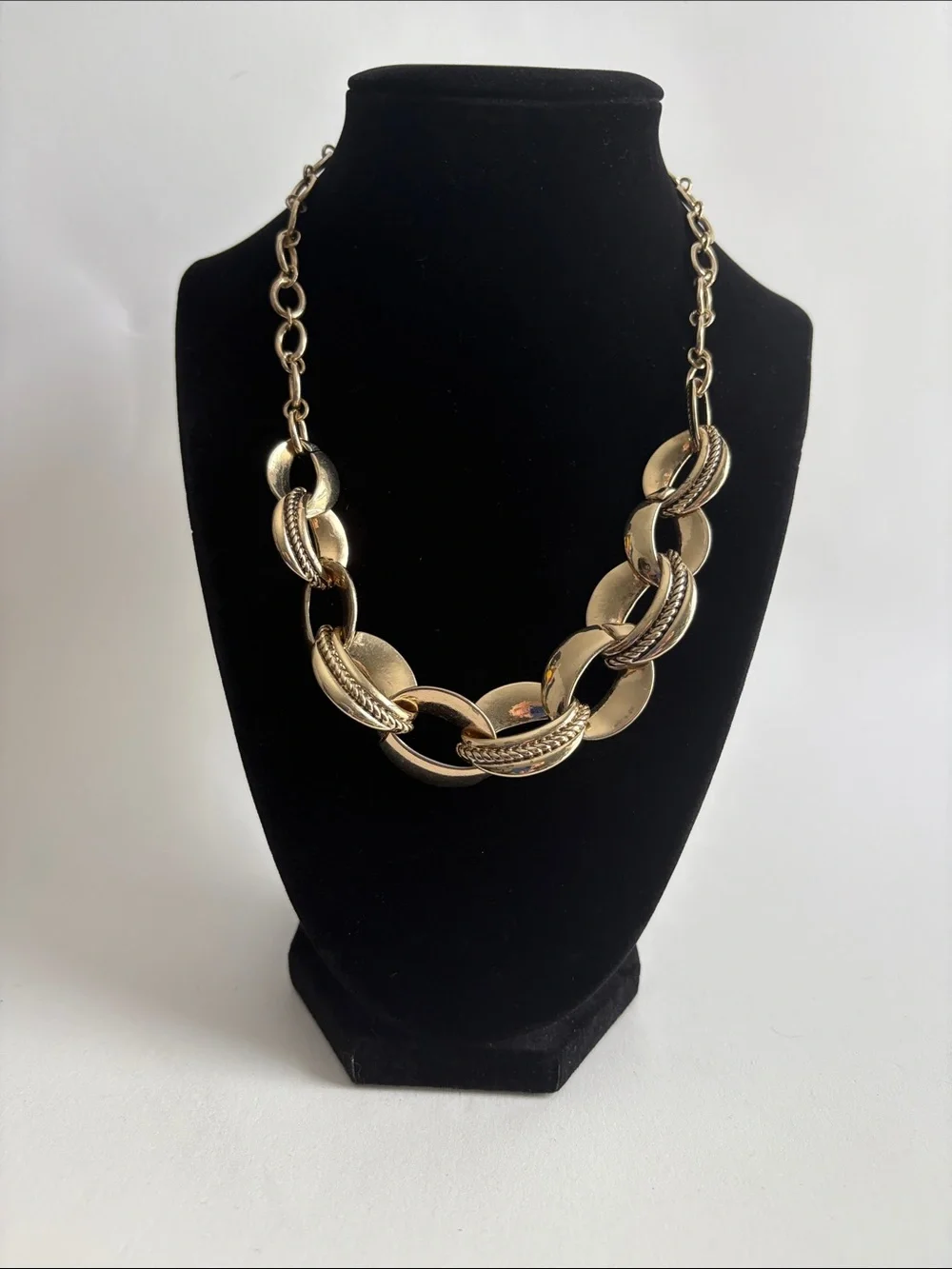 Gold Chain Link Statement Necklace Textured Adjustable Women Jewelry